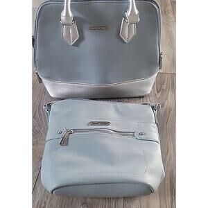 David Jones Dusty Blue Faux Leather Cross Body Bag & Shoulder Bag 2 Bags Total